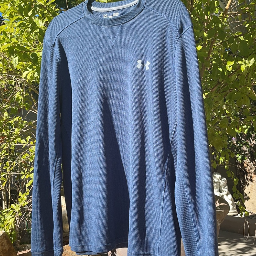 Under Armour Loose Fit, Long Sleeve Tee, Navy Blue, Waffle Weave Fabric, Size L
